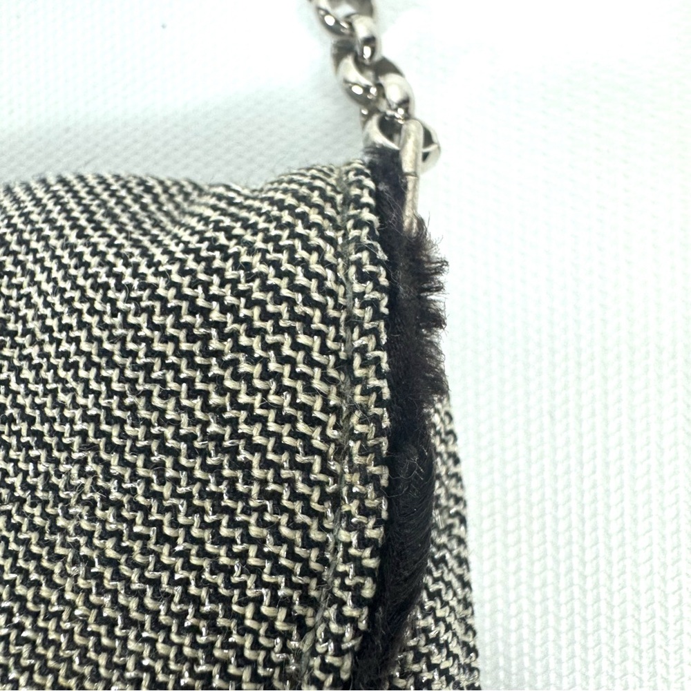 Buzz by Jane Fox vintage black, silver & white fabric mini bag w optional chain - Picture 11 of 16